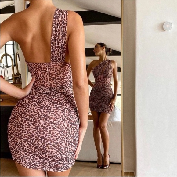 House of CB Clementine Cutout Ruched Mini Dress Animal Bodycon - Picture 2 of 10